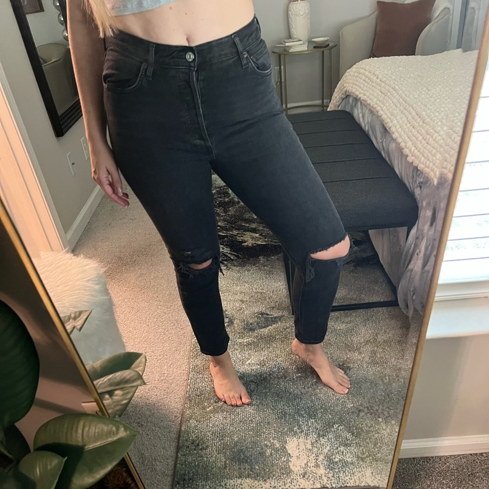 Agolde Charcoal Distressed Skinny Jeans